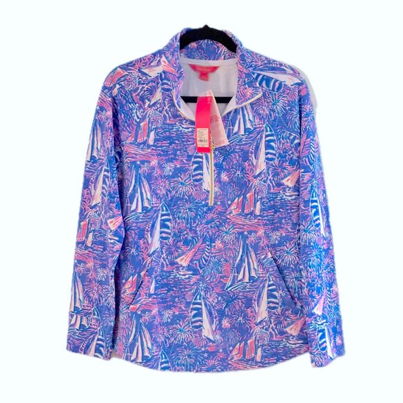 Lilly Pulitzer Skipper Popover Sailabration UPF 50 Luxletic Sz M 1/4 Zip Top NWT - Picture 2 of 7